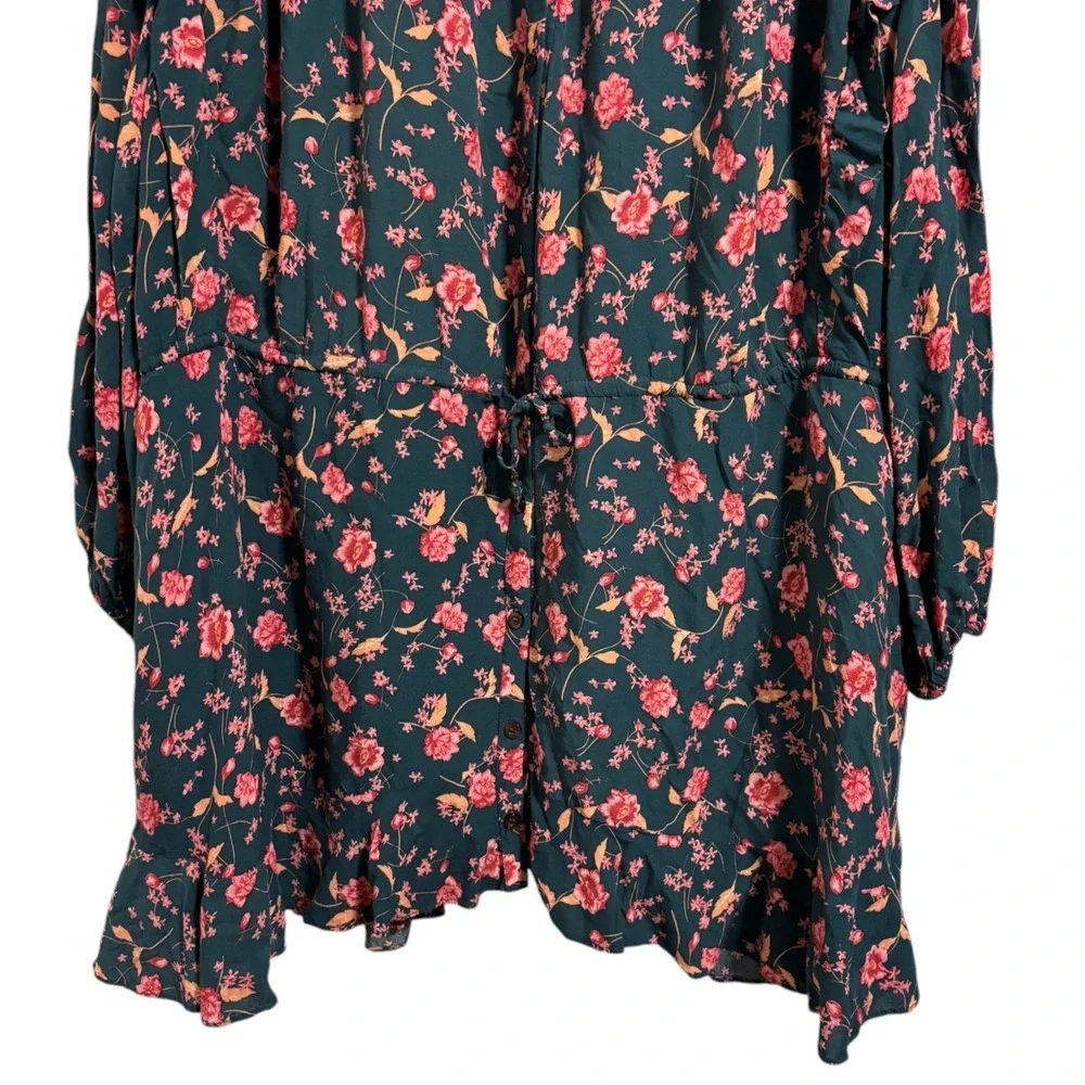 Free People Flower Fields Floral Dress Drawstring Boho Cottagecore Prairie M